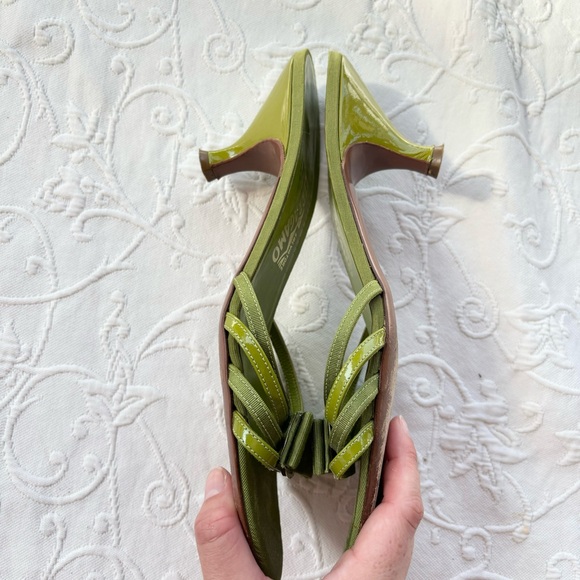 Green Claretta Leather Kitten Heel Sandals by Salvatore Ferragamo Size 9 - Picture 4 of 14